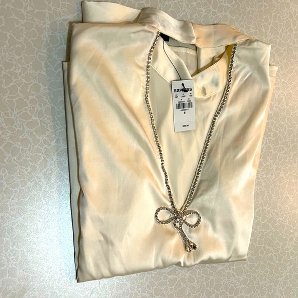 Express Medium Long Sleeve Woman V- Neck Blouse with stones around & below neck - Picture 5 of 7